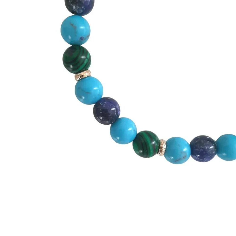 Chaps China Creations Beaded Bracelet in Blue and Green with Gold Accents